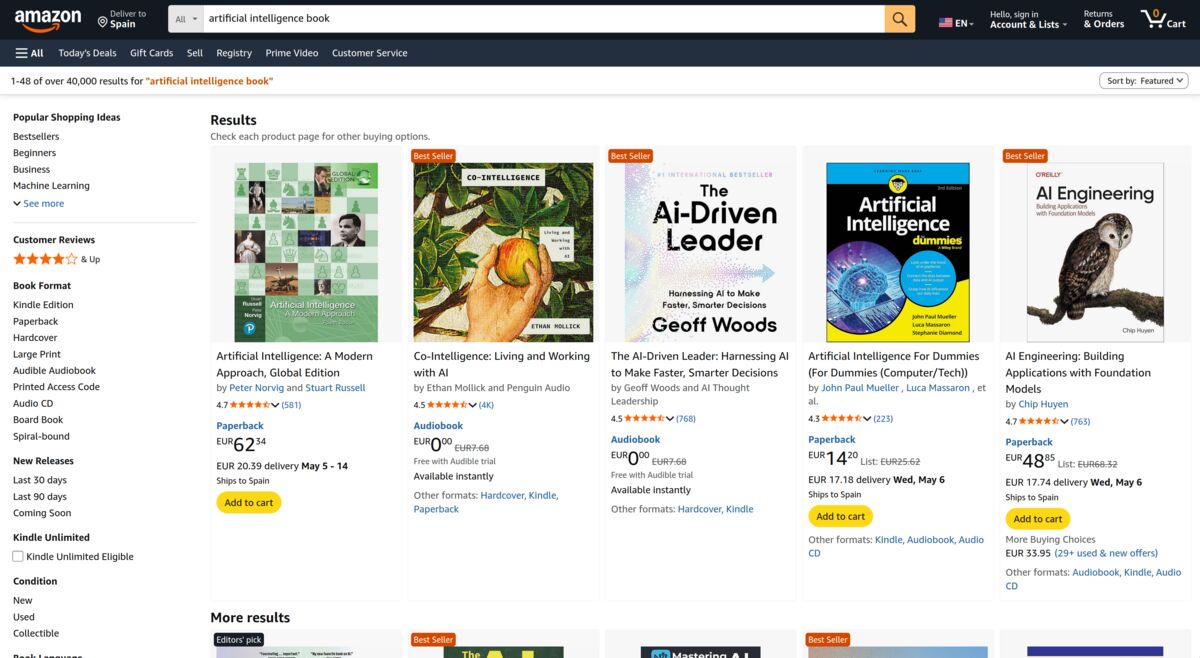 Amazon — "artificial intelligence book"